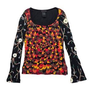 Y2k Custo Barcelona Long-Sleeved Top Slim Fit Embroidered Euro - Small